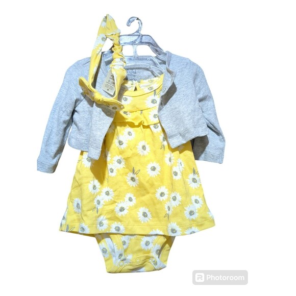 Carters 0-3 Months Child of Mine Set of 3 pieces Yellow Dress Headband & Jacket - Picture 2 of 3